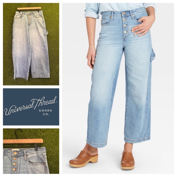 Universal Thread Carpenter Jeans Wide Leg Button Fly Light Wash‎ Women's Size - Picture 1 of 9